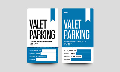 Valet Parking Card Design with Car Name Make and Colour Details