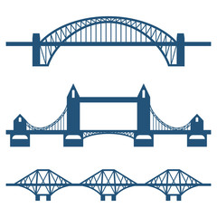 Set of flat bridge icons isolated on white