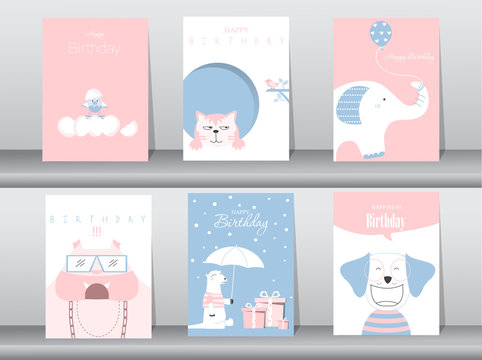 Set of greeting card and birthday card,vector illustrations