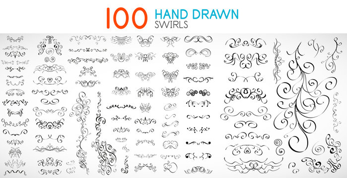 Vector hand drawn swirls and curves design elements