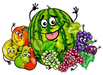 funny fruit characters group cartoon