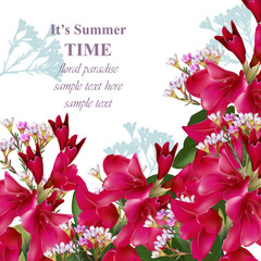 Gladiolus flowers summer bouquet. Invitation card sweet decor Vector illustration