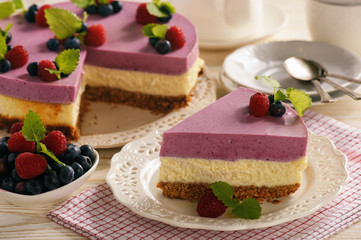Homemade cheesecake with berry mousse.