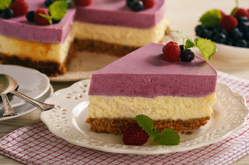 Homemade cheesecake with berry mousse.