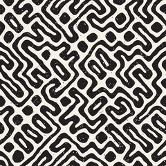 Fototapeta premium Seamless pattern with maze lines. Monochrome abstract background. Vector hand drawn labyrinth.