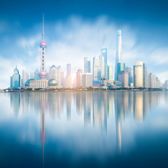 shanghai skyline with reflection,China