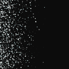 Amazing falling snow. Scatter left gradient with amazing falling snow on black background. Vector illustration.