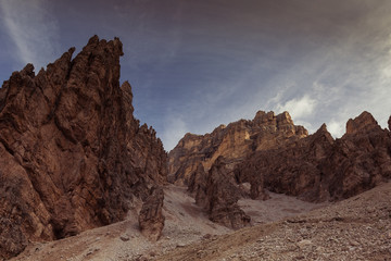 Amazing dolomitic rocky pinnacles in the Tofane area, Cortina d'Ampezzo, Italy