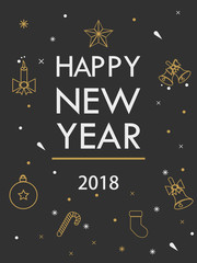 Fototapeta na wymiar Happy New Year 2018 gold and black color space for text in the frame. Christmas card, banner. Vector illustration
