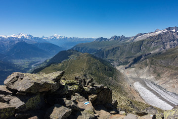 Descending from Bettmerhorn, near Aletsch glacier, Swiss Alps, Switzerland