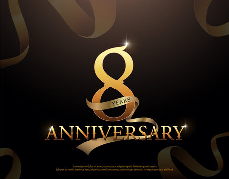 8 year anniversary celebration logotype template. 8th logo with ribbons on black background