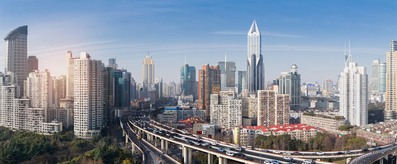 Fototapeta na wymiar overlooking the vehicle motion blur on shanghai elevated road junction and interchange overpass
