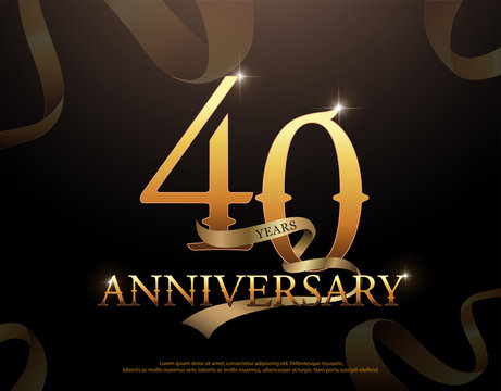 40 year anniversary celebration logotype template. 40th logo with ribbons on black background