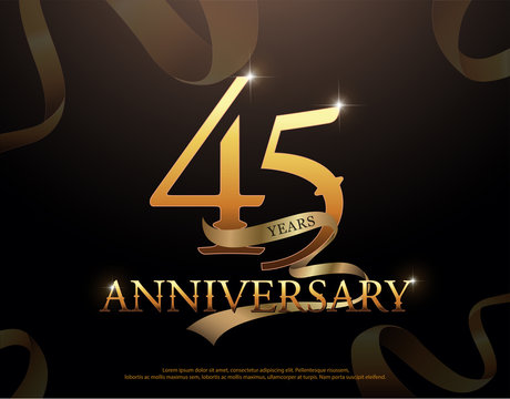 45 year anniversary celebration logotype template. 45th logo with ribbons on black background