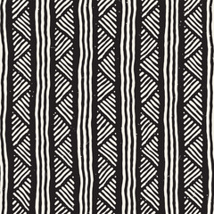 Hand drawn style ethnic seamless pattern. Abstract geometric lines background in black and white.