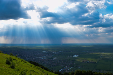 panoramic view from hill before rain
