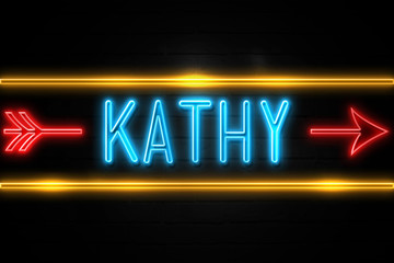 Kathy  - fluorescent Neon Sign on brickwall Front view