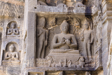 Buddha image in cave of Ellora, State of Maharashtra, India