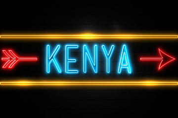 Kenya  - fluorescent Neon Sign on brickwall Front view