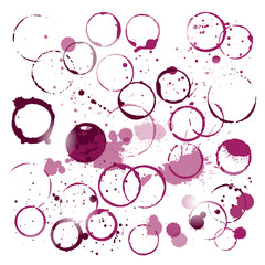 Set of wine stains and splatters. Hand drawn illustration. Vector collection.