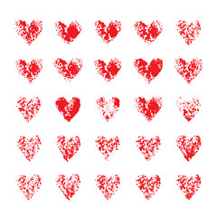 Set of red imprint hearts. Vector illustration.