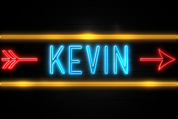 Obraz premium Kevin - fluorescent Neon Sign on brickwall Front view
