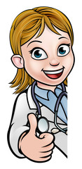 Doctor Thumbs Up Cartoon Character Sign