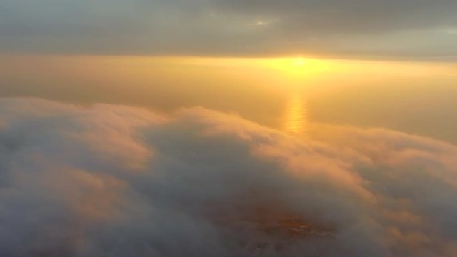 Aerial of Clouds over City of Cape Town at Sunset