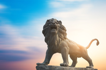 Traditional Chinese stone lions, Bund in Shanghai before the old building.