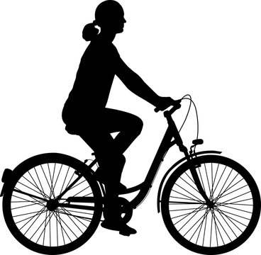 young woman riding bicycle silhouette - vector