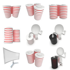 Futuristic server hard disk and database or battery cell set. 3d render isolated on white. Web Hosting or cloud computing concept.