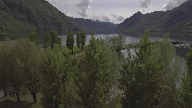 Aerial view of a beautiful lake in the mountains in Europe