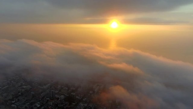 Aerial of Cape Town Cloudy Sunset 