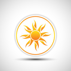 Abstract yellow sun icon. White button with sun.