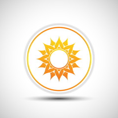 Abstract yellow sun icon. White button with sun.