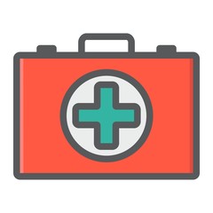 Obraz premium First aid kit box filled outline icon, medicine and healthcare, medical case sign vector graphics, a colorful line pattern on a white background, eps 10.