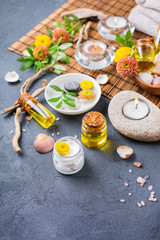 Autumn fall spa wellness setting concept, black background