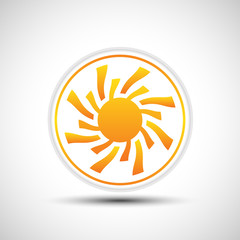 Abstract yellow sun icon. White button with sun.