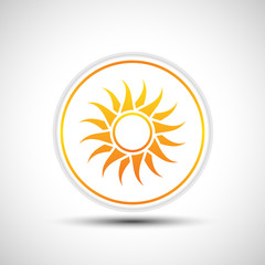 Abstract yellow sun icon. White button with sun.