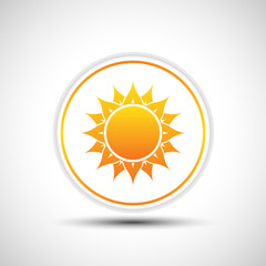 Abstract yellow sun icon. White button with sun.