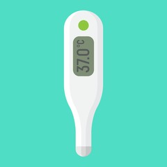 Digital medical thermometer flat icon, medicine and healthcare, temperature sign vector graphics, a colorful solid pattern on a cyan background, eps 10.