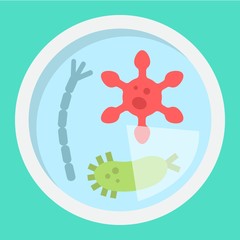 Petri dish of bacteria flat icon, medicine and healthcare, microbiology sign vector graphics, a colorful solid pattern on a cyan background, eps 10.
