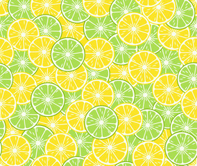 Round slices lime and lemon, seamless pattern. Bright tropical fruits. Vector illustration.