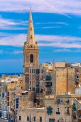 View from above of roofs and St. Paul's Anglican Pro-Cathedral, Valletta, Capital city of Malta