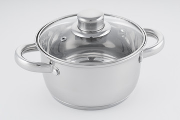 Saucepan closeup on white background