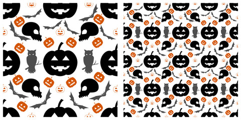 Fototapeta premium Seamless of Halloween pattern on transparent background. Single pattern is shown in the left. The example of assembly seamless is shown in the right. 