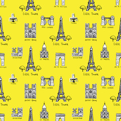 Seamless background with symbols of Paris