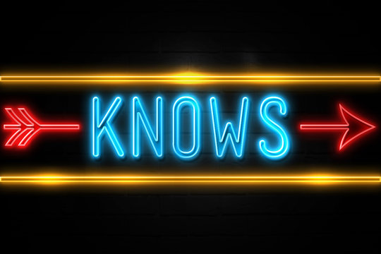 Knows  - fluorescent Neon Sign on brickwall Front view