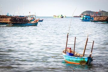Obraz premium traditional colorful vietnamese fishing boats in Nam Du island, Kien Giang, Vietnam