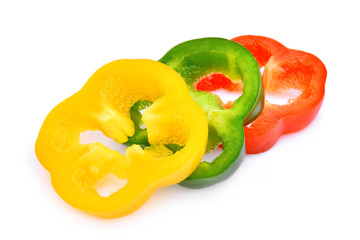 slice of sweet bell pepper or capsicum isolated on white background